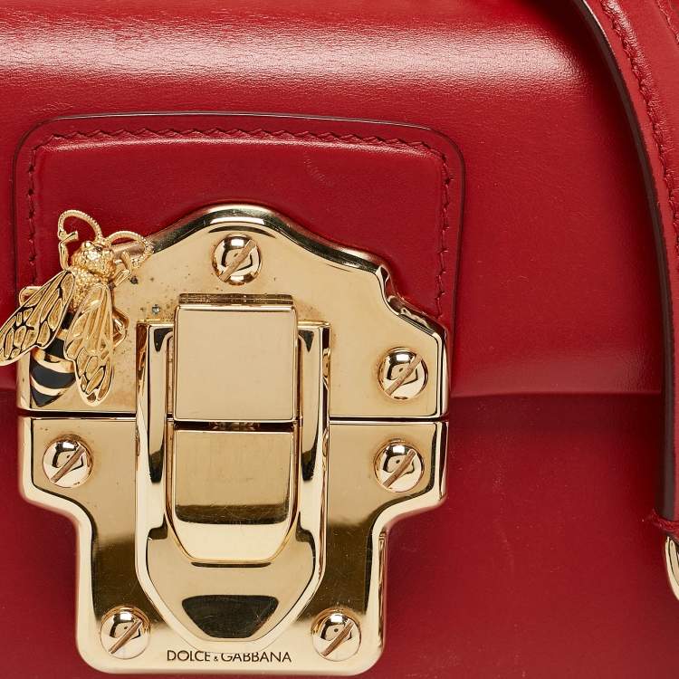Pre Owned Dolce & Gabbana Red Leather Lucia Bee Shoulder Bag 