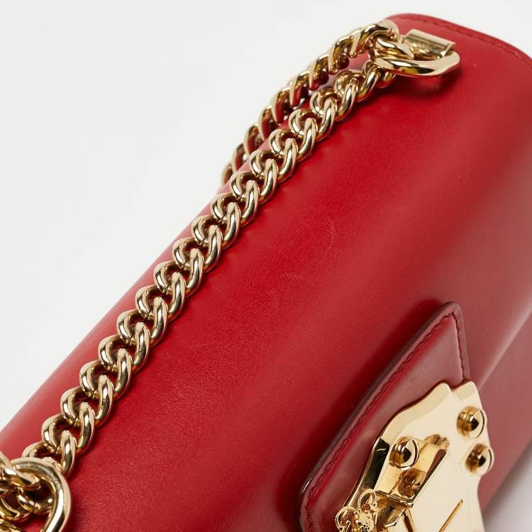 Pre Owned Dolce & Gabbana Red Leather Lucia Bee Shoulder Bag 