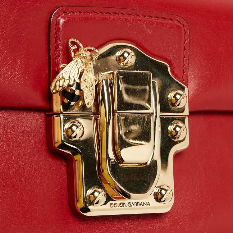 Pre Owned Dolce & Gabbana Red Leather Lucia Bee Shoulder Bag 