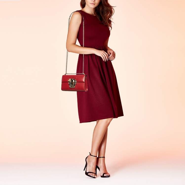 Pre Owned Dolce & Gabbana Red Leather Lucia Bee Shoulder Bag 