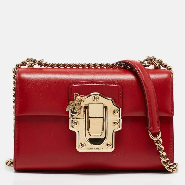 Pre Owned Dolce & Gabbana Red Leather Lucia Bee Shoulder Bag 