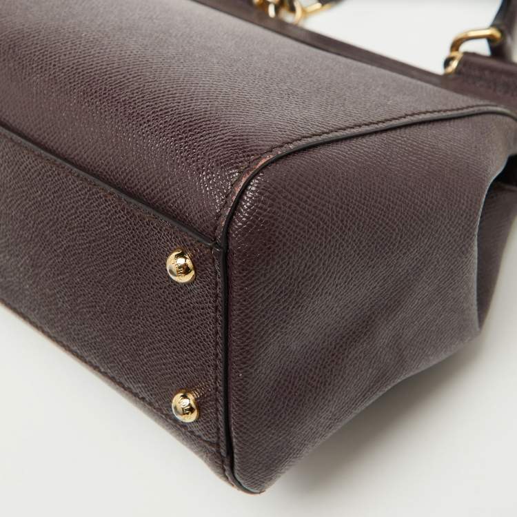 Pre Owned Dolce & Gabbana Dark Purple Leather Medium Miss Sicily Top Handle Bag