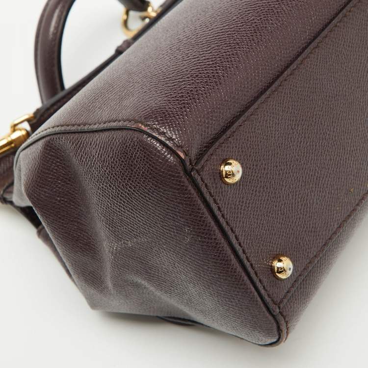 Pre Owned Dolce & Gabbana Dark Purple Leather Medium Miss Sicily Top Handle Bag