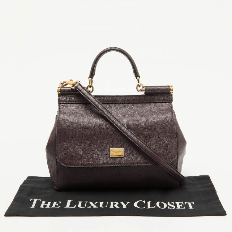 Pre Owned Dolce & Gabbana Dark Purple Leather Medium Miss Sicily Top Handle Bag