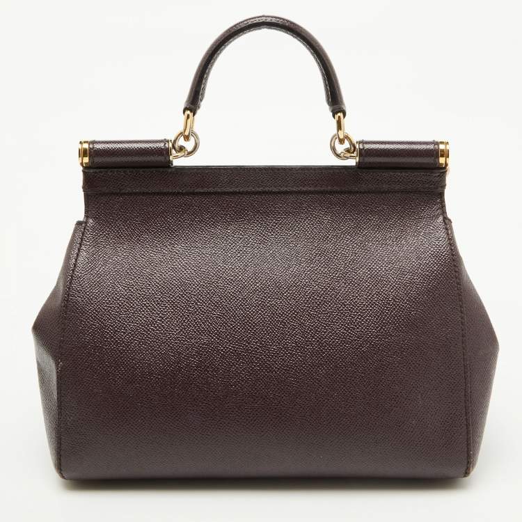 Pre Owned Dolce & Gabbana Dark Purple Leather Medium Miss Sicily Top Handle Bag