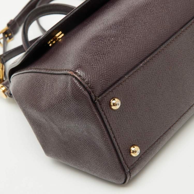 Pre Owned Dolce & Gabbana Dark Purple Leather Medium Miss Sicily Top Handle Bag