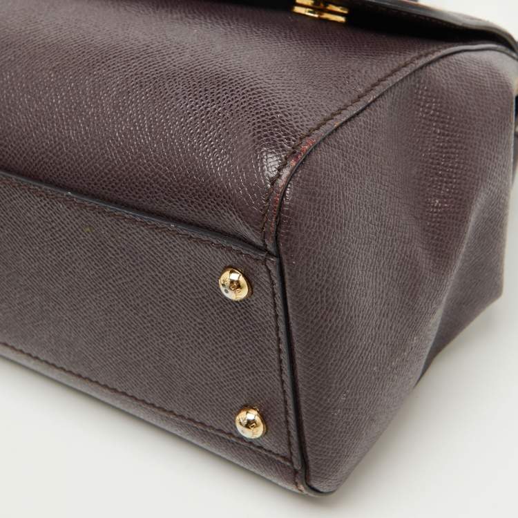 Pre Owned Dolce & Gabbana Dark Purple Leather Medium Miss Sicily Top Handle Bag