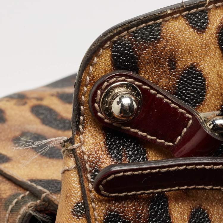Pre Owned Dolce & Gabbana Burgundy Leopard Print Coated Canvas Miss Pocket Tote