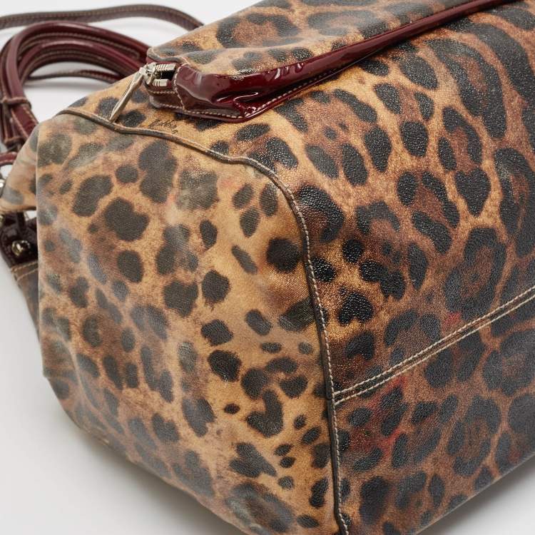 Pre Owned Dolce & Gabbana Burgundy Leopard Print Coated Canvas Miss Pocket Tote