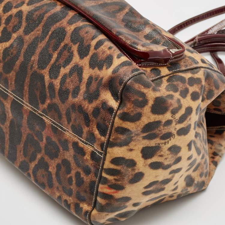 Pre Owned Dolce & Gabbana Burgundy Leopard Print Coated Canvas Miss Pocket Tote