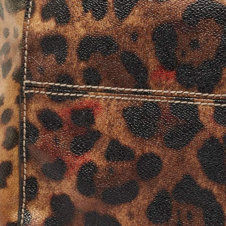 Pre Owned Dolce & Gabbana Burgundy Leopard Print Coated Canvas Miss Pocket Tote