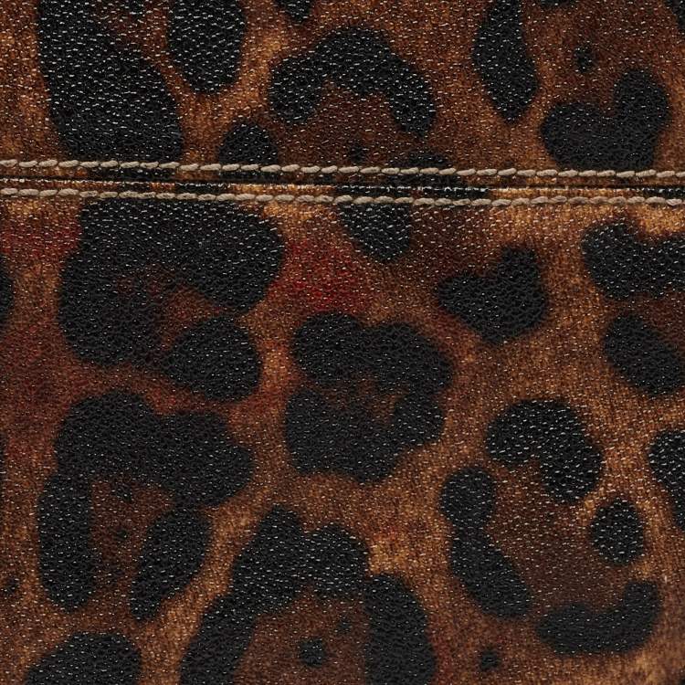 Pre Owned Dolce & Gabbana Burgundy Leopard Print Coated Canvas Miss Pocket Tote