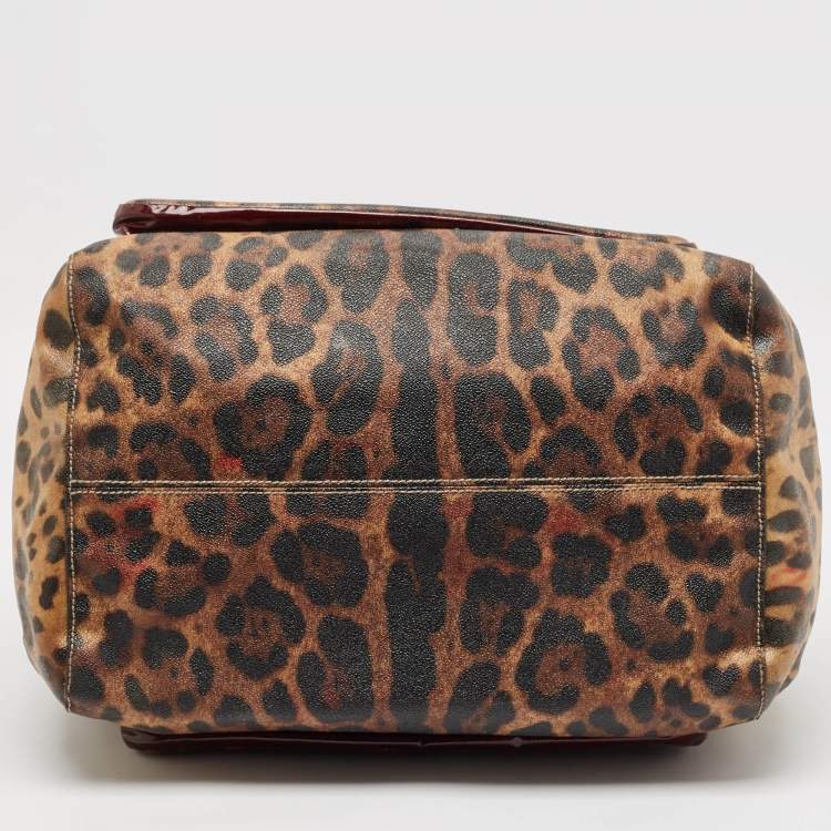 Pre Owned Dolce & Gabbana Burgundy Leopard Print Coated Canvas Miss Pocket Tote