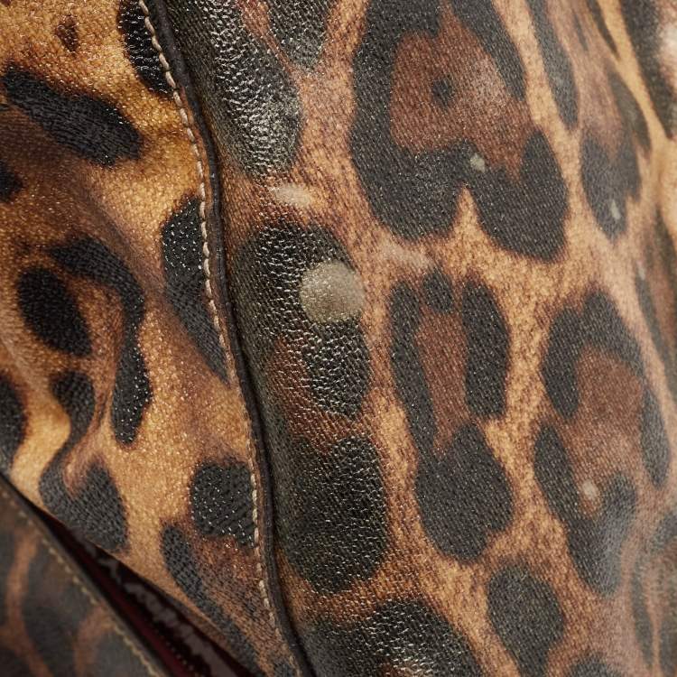 Pre Owned Dolce & Gabbana Burgundy Leopard Print Coated Canvas Miss Pocket Tote