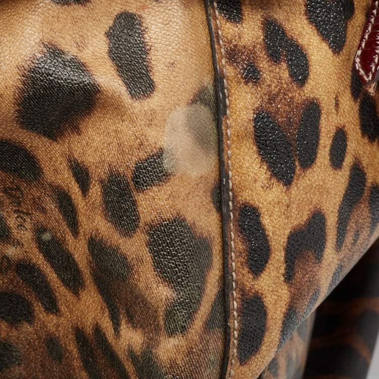 Pre Owned Dolce & Gabbana Burgundy Leopard Print Coated Canvas Miss Pocket Tote
