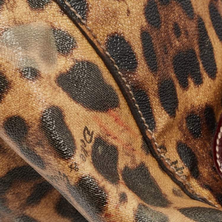 Pre Owned Dolce & Gabbana Burgundy Leopard Print Coated Canvas Miss Pocket Tote