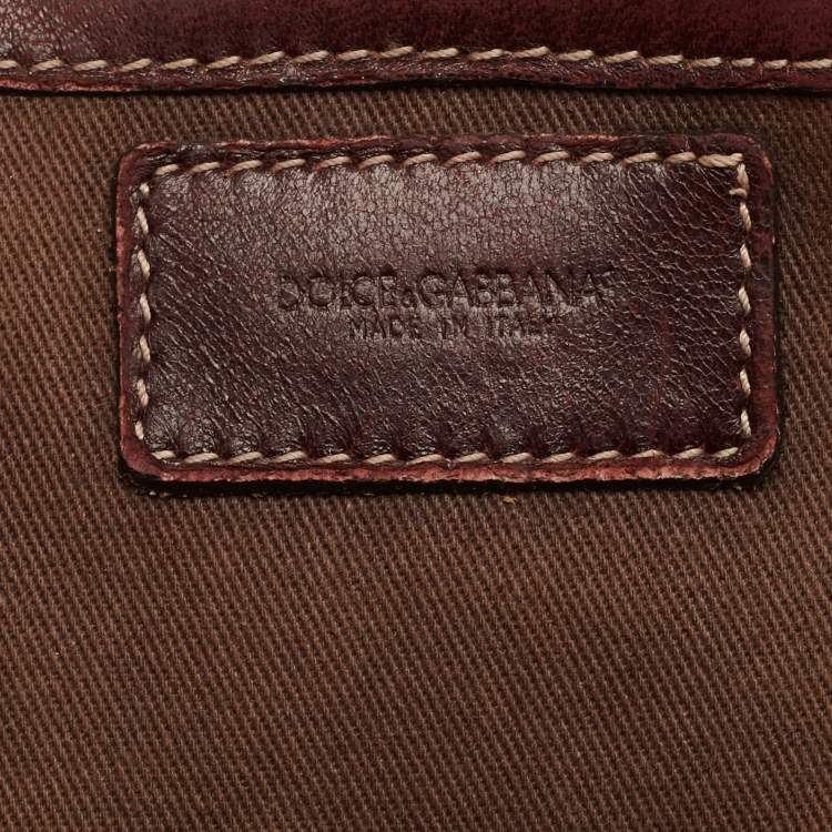 Pre Owned Dolce & Gabbana Burgundy Leopard Print Coated Canvas Miss Pocket Tote