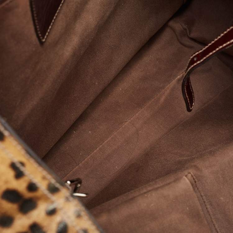 Pre Owned Dolce & Gabbana Burgundy Leopard Print Coated Canvas Miss Pocket Tote