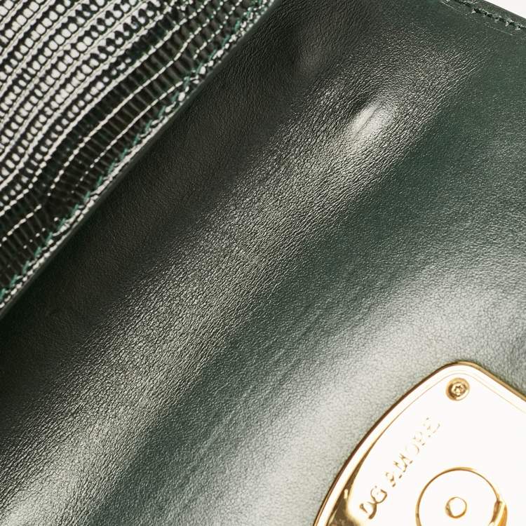 Pre Owned Dolce & Gabbana Green Lizard Embossed Leather Mini DG Amore Top Handle Bag