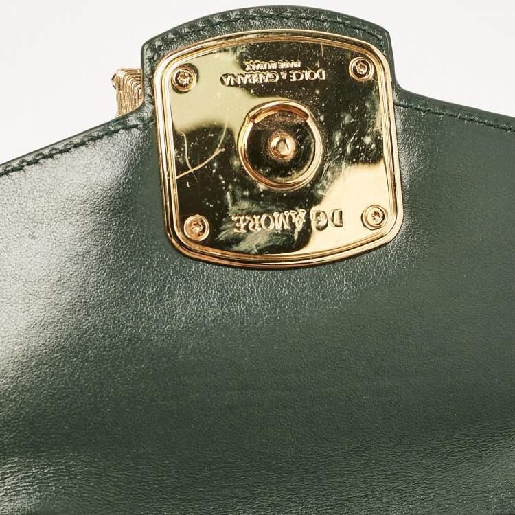 Pre Owned Dolce & Gabbana Green Lizard Embossed Leather Mini DG Amore Top Handle Bag