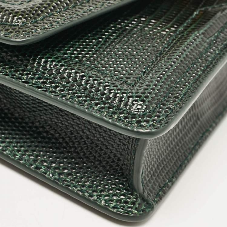 Pre Owned Dolce & Gabbana Green Lizard Embossed Leather Mini DG Amore Top Handle Bag