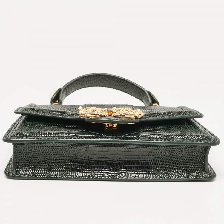 Pre Owned Dolce & Gabbana Green Lizard Embossed Leather Mini DG Amore Top Handle Bag