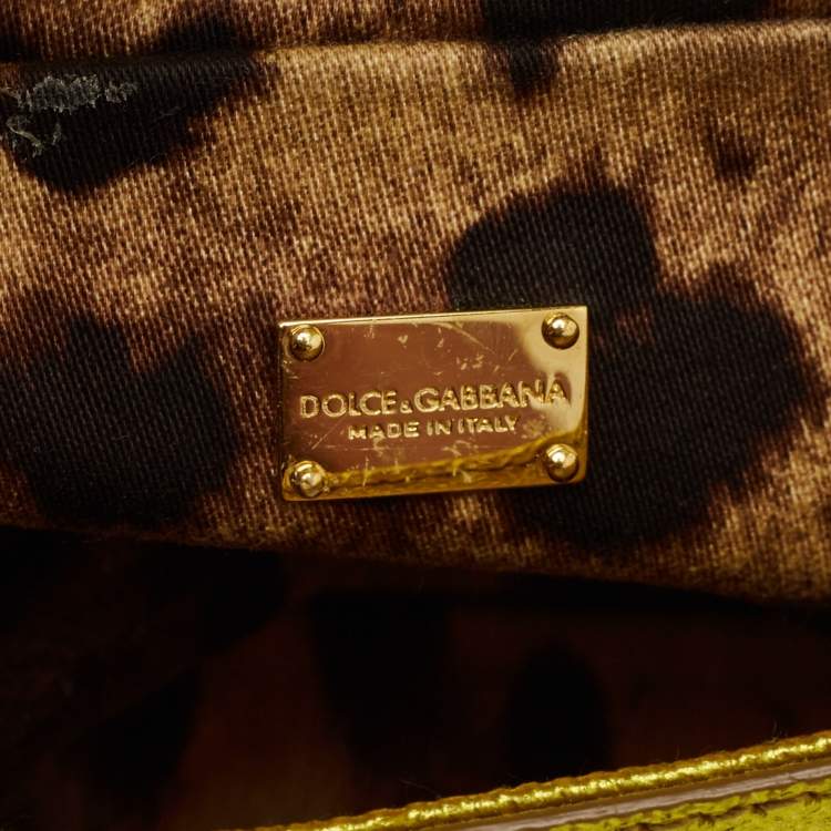 Pre Owned Dolce & Gabbana Metallic Green Leather Small Miss Sicily Top Handle Bag