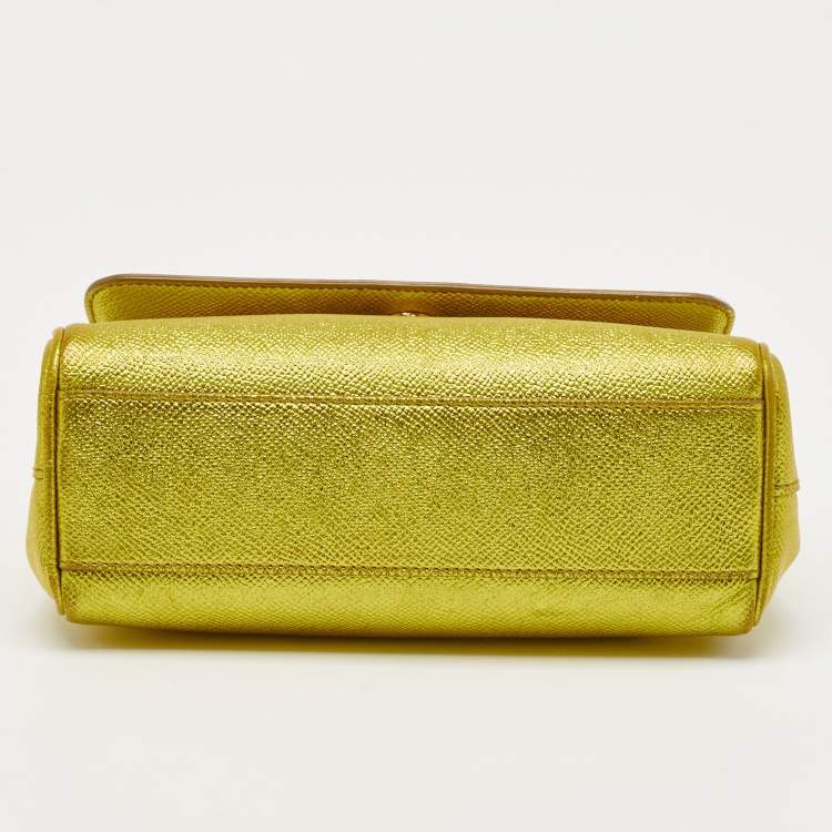 Pre Owned Dolce & Gabbana Metallic Green Leather Small Miss Sicily Top Handle Bag