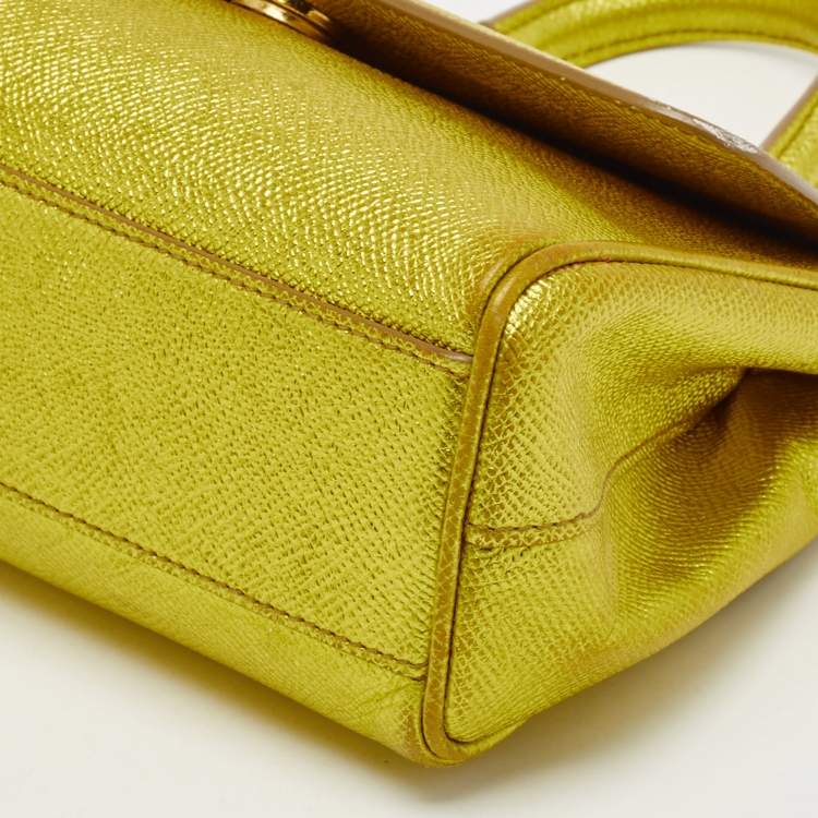 Pre Owned Dolce & Gabbana Metallic Green Leather Small Miss Sicily Top Handle Bag