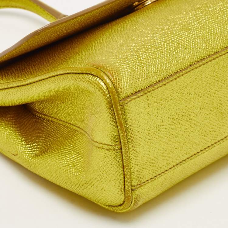Pre Owned Dolce & Gabbana Metallic Green Leather Small Miss Sicily Top Handle Bag