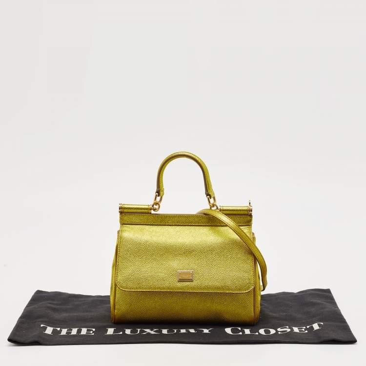 Pre Owned Dolce & Gabbana Metallic Green Leather Small Miss Sicily Top Handle Bag