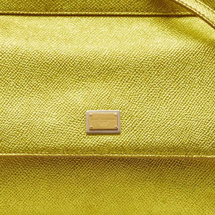 Pre Owned Dolce & Gabbana Metallic Green Leather Small Miss Sicily Top Handle Bag