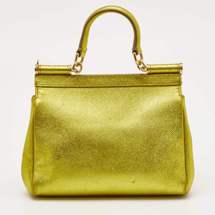 Pre Owned Dolce & Gabbana Metallic Green Leather Small Miss Sicily Top Handle Bag
