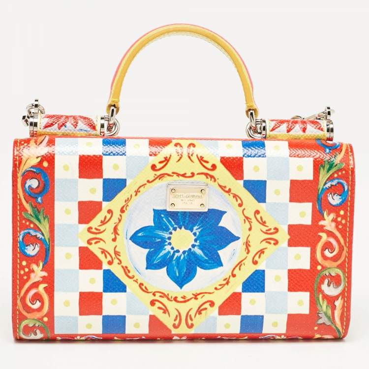 مملوكة مسبقًا Dolce & Gabbana Multicolor Printed Leather Miss Sicily Von Wallet on chain
