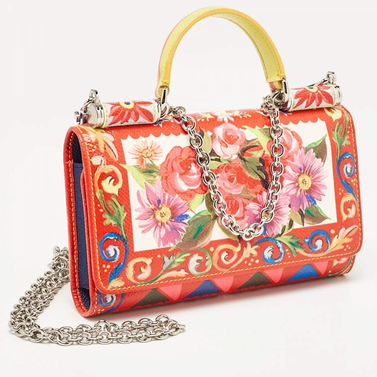 مملوكة مسبقًا Dolce & Gabbana Multicolor Printed Leather Miss Sicily Von Wallet on chain