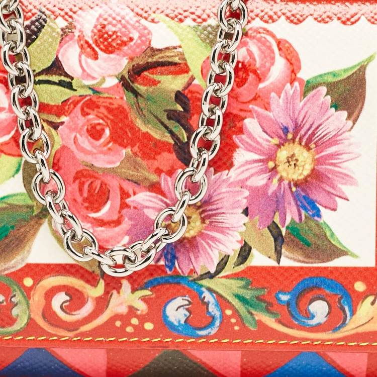 مملوكة مسبقًا Dolce & Gabbana Multicolor Printed Leather Miss Sicily Von Wallet on chain