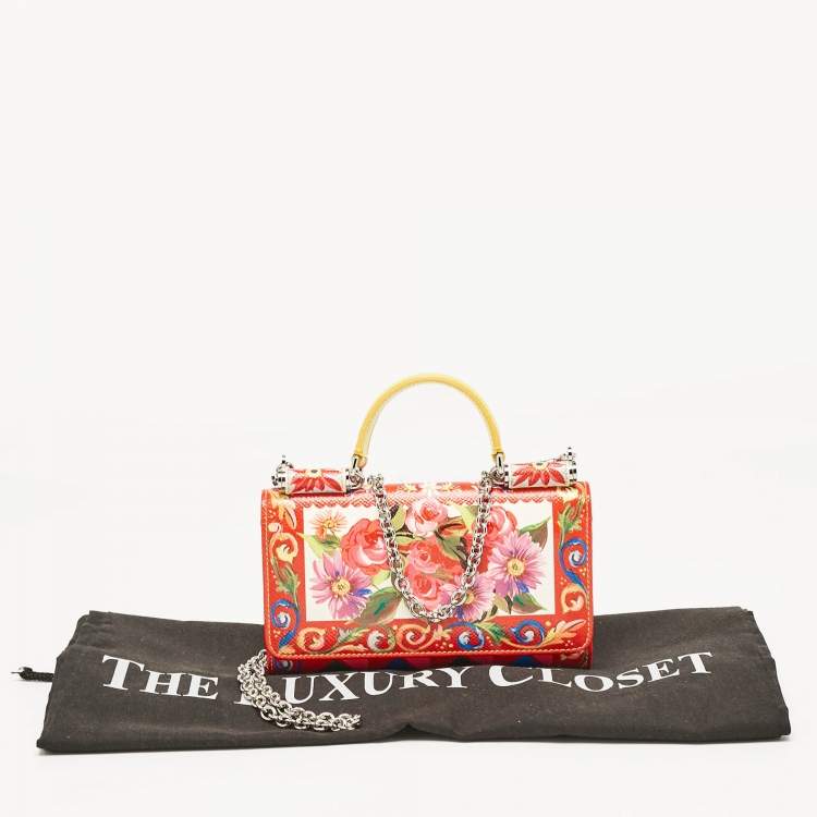 مملوكة مسبقًا Dolce & Gabbana Multicolor Printed Leather Miss Sicily Von Wallet on chain
