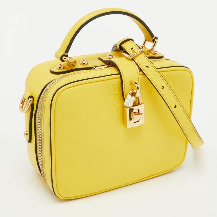 Pre Owned Dolce & Gabbana Yellow Leather Rosaria Box Top Handle Bag 
