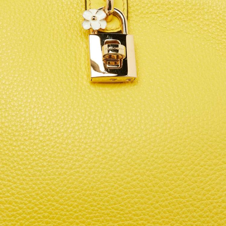 Pre Owned Dolce & Gabbana Yellow Leather Rosaria Box Top Handle Bag 