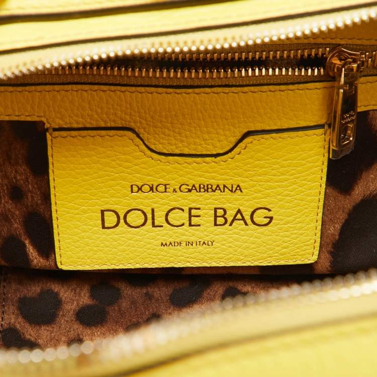 Pre Owned Dolce & Gabbana Yellow Leather Rosaria Box Top Handle Bag 