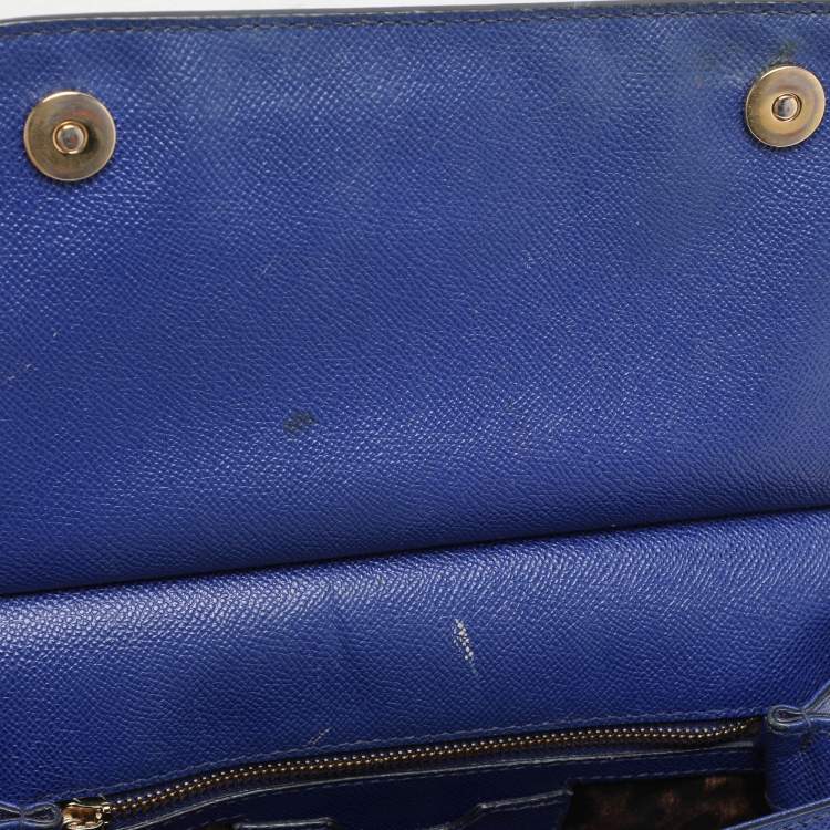 Pre Owned Dolce & Gabbana Blue Leather Medium Miss Sicily Top Handle Bag