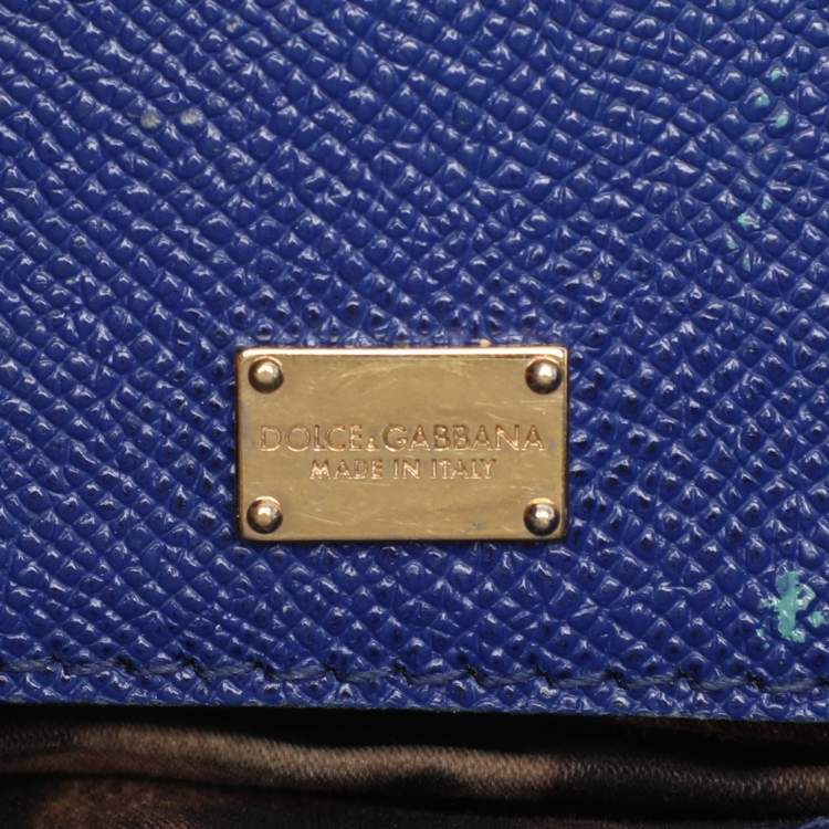 Pre Owned Dolce & Gabbana Blue Leather Medium Miss Sicily Top Handle Bag