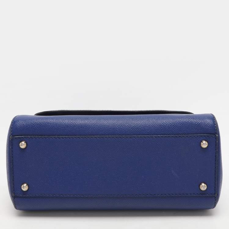 Pre Owned Dolce & Gabbana Blue Leather Medium Miss Sicily Top Handle Bag