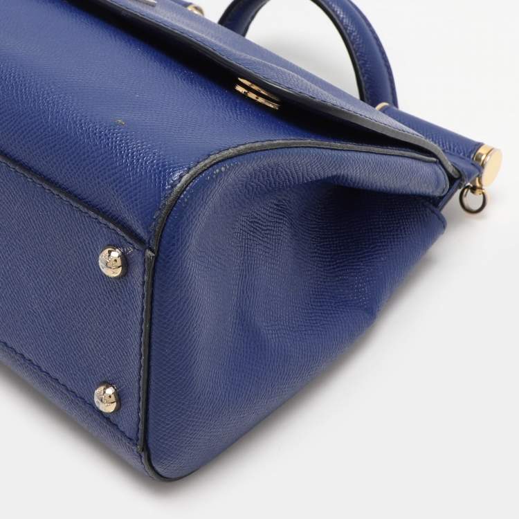 Pre Owned Dolce & Gabbana Blue Leather Medium Miss Sicily Top Handle Bag