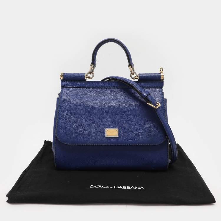 Pre Owned Dolce & Gabbana Blue Leather Medium Miss Sicily Top Handle Bag