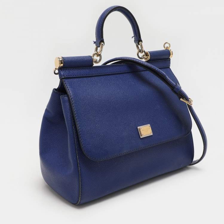 Pre Owned Dolce & Gabbana Blue Leather Medium Miss Sicily Top Handle Bag