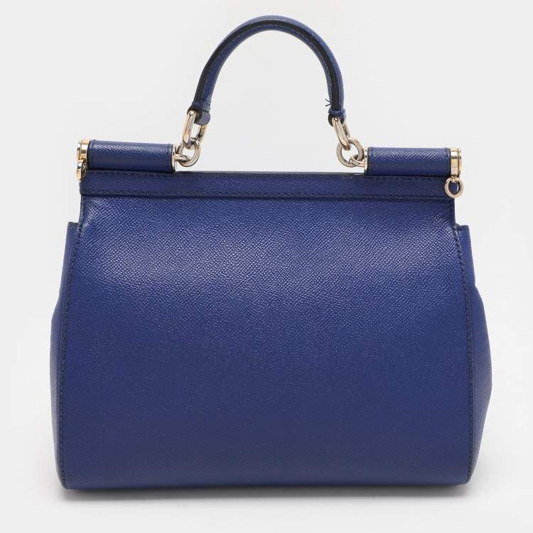 Pre Owned Dolce & Gabbana Blue Leather Medium Miss Sicily Top Handle Bag