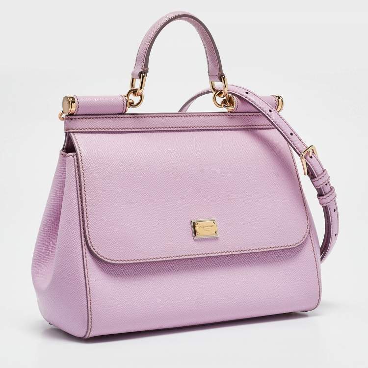 Pre Owned Dolce & Gabbana Lilac Leather Medium Miss Sicily Top Handle Bag