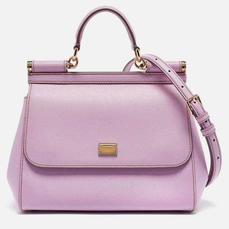 Pre Owned Dolce & Gabbana Lilac Leather Medium Miss Sicily Top Handle Bag