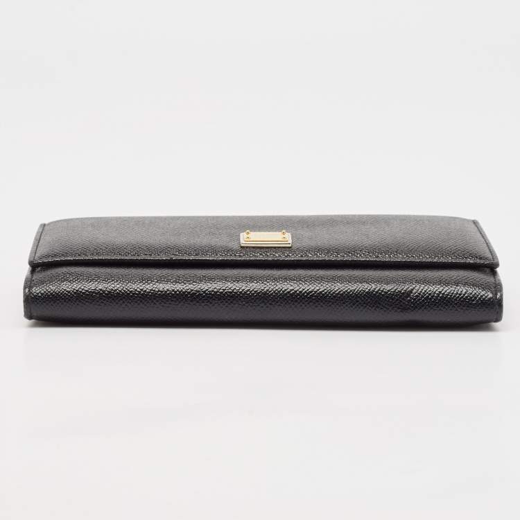 مملوكة مسبقًا Dolce & Gabbana Black Leather Flap Continental Wallet